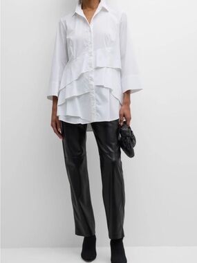 Finley Jenna White Poplin Tunic XL NWT Tiered Ruffle Button Shirt